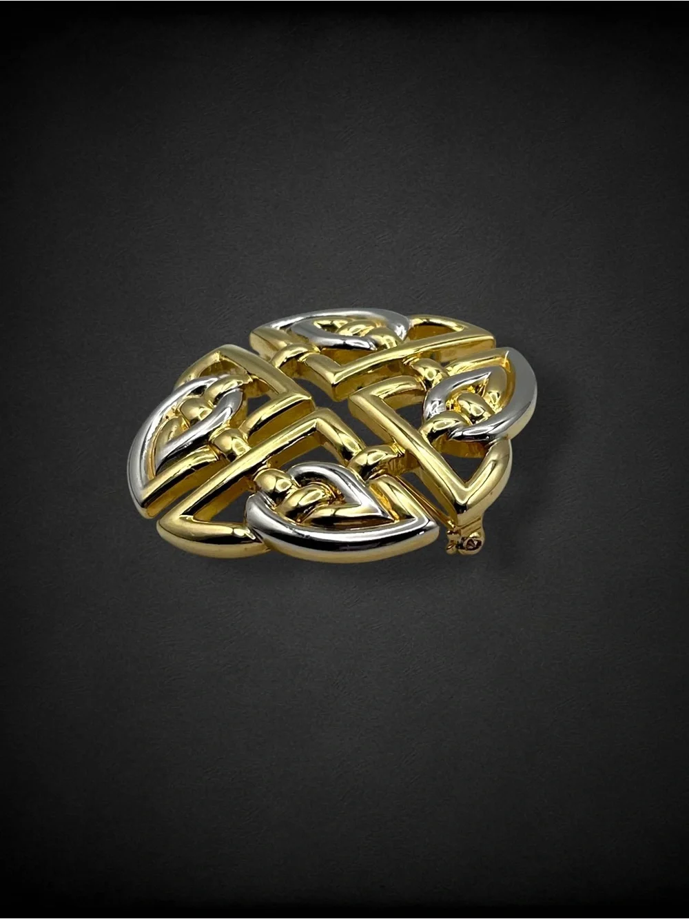 Large Vintage Gold and Silver Tone Celtic Shield Knot Statement Brooch Irish